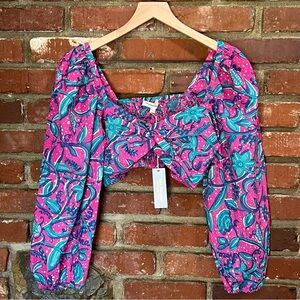 Anthropologie love the label women top long sleeve cropped size medium pink‎ NWT